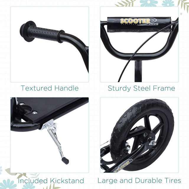 HOMCOM Kids Scooter – 12-inch EVA Tyres, Rear Brake &amp; Big Wheels for Safe Riding (Ages 5-12)