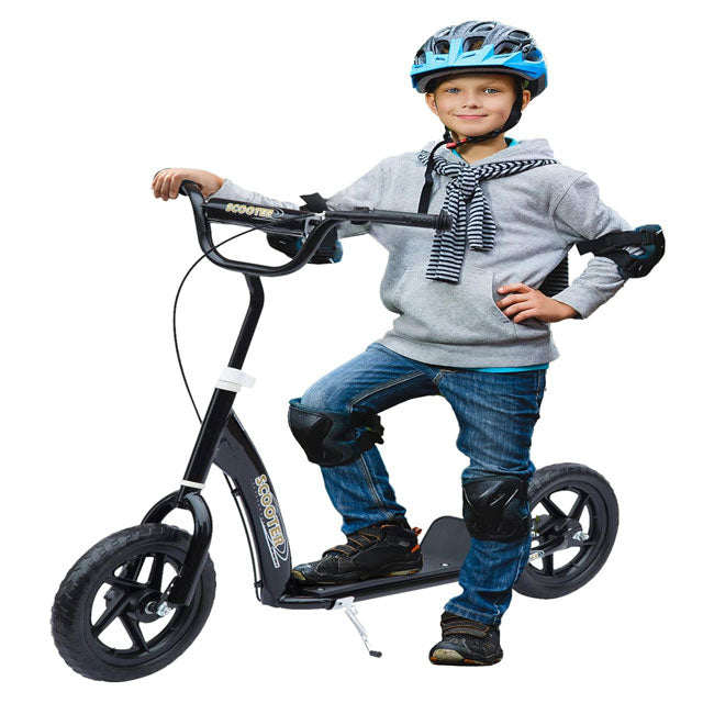 HOMCOM Kids Scooter – 12-inch EVA Tyres, Rear Brake &amp; Big Wheels for Safe Riding (Ages 5-12)