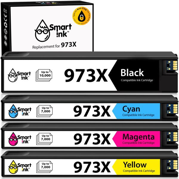 Smart Ink Compatible HP 973X High-Yield Ink Cartridges – 4-Pack Black, Cyan, Magenta & Yellow
