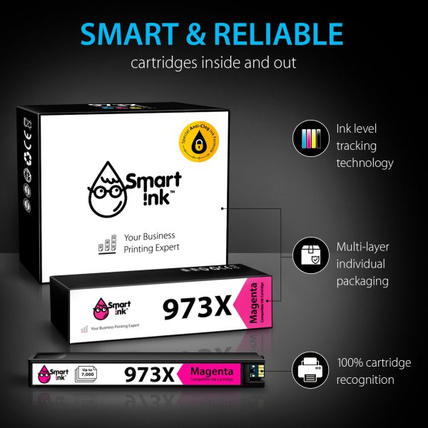 Smart Ink Compatible HP 973X High-Yield Ink Cartridges – 4-Pack Black, Cyan, Magenta & Yellow