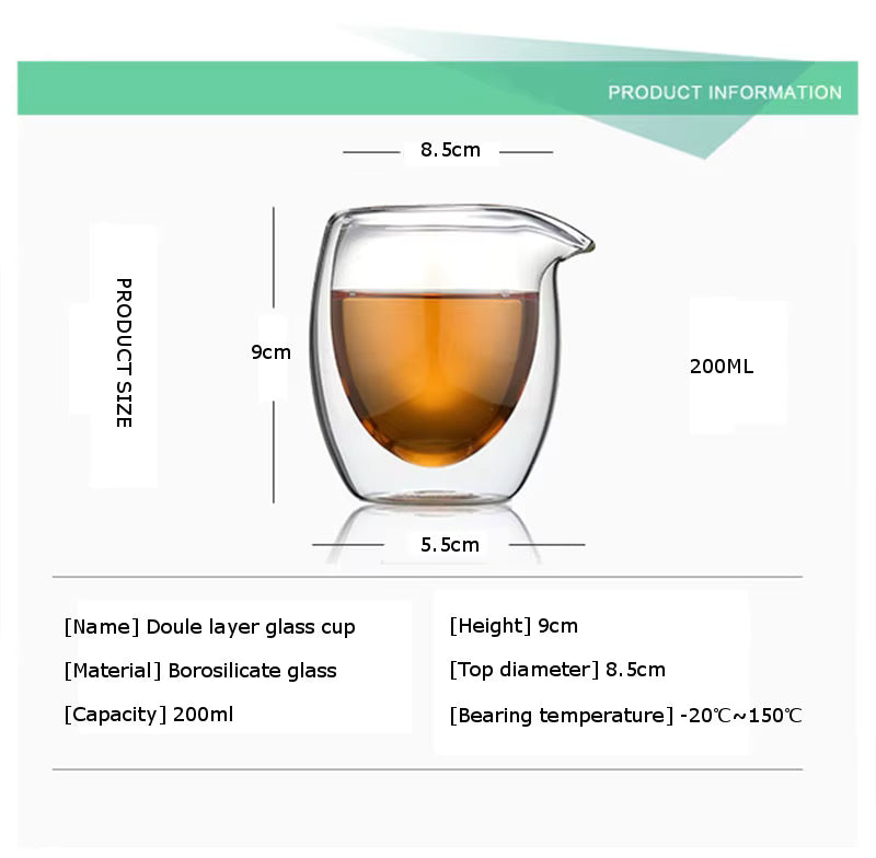200ml Handmade Double Wall Glass Tea Cup – Heat Resistant Clear Kung Fu Tea & Coffee Cup