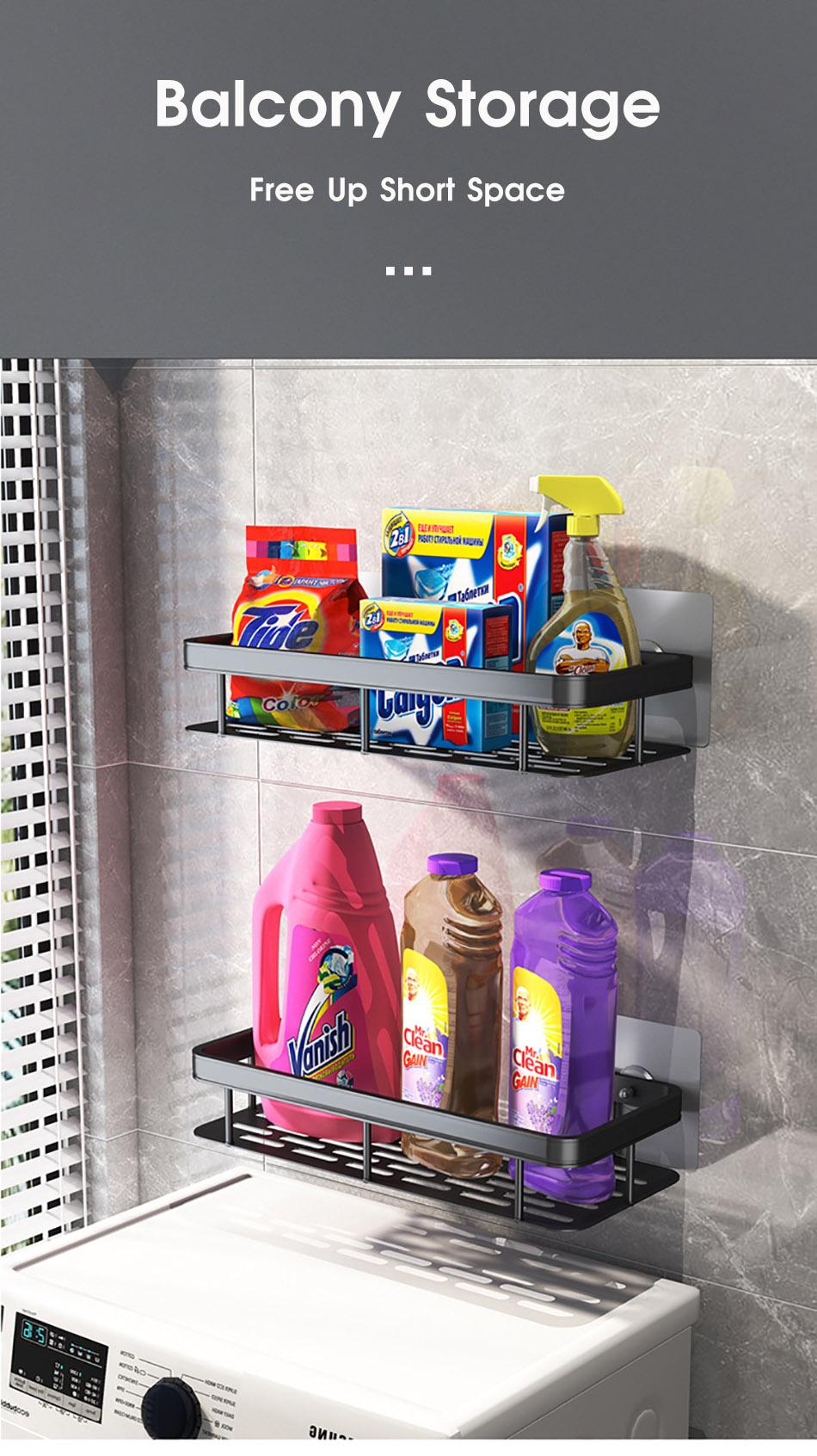 No-drill Wall Mount Corner Shelf Shower Storage Rack Holder (EGK012)