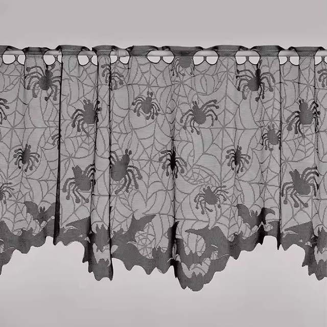 Halloween Short Curtain with Bat &amp; Spider Design – Spooky Window, Living Room &amp; Bedroom Holiday Décor