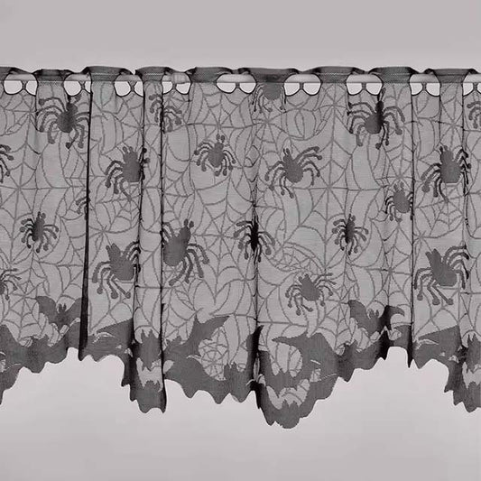 Halloween Short Curtain with Bat &amp; Spider Design – Spooky Window, Living Room &amp; Bedroom Holiday Décor