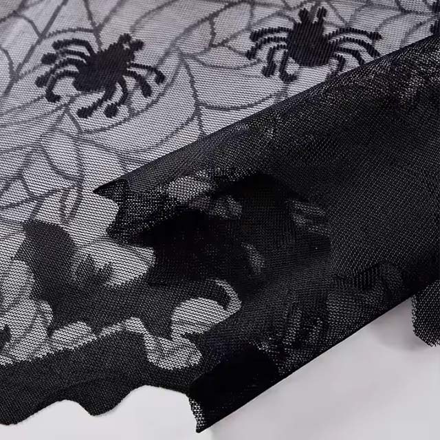 Halloween Short Curtain with Bat &amp; Spider Design – Spooky Window, Living Room &amp; Bedroom Holiday Décor