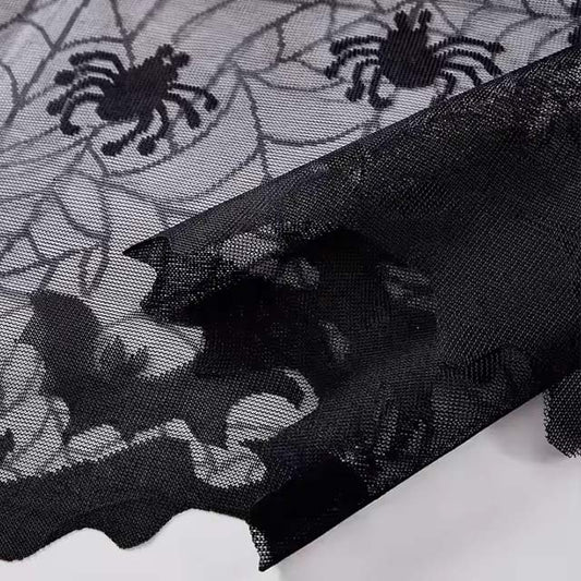 Halloween Short Curtain with Bat &amp; Spider Design – Spooky Window, Living Room &amp; Bedroom Holiday Décor