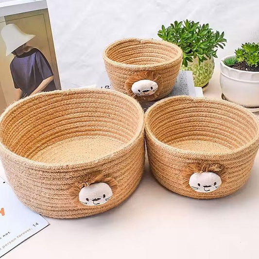 Hand-Woven Cotton Rope Storage Basket – 16x9CM Cartoon Animal Organizer for Kids' Toys & Sundries