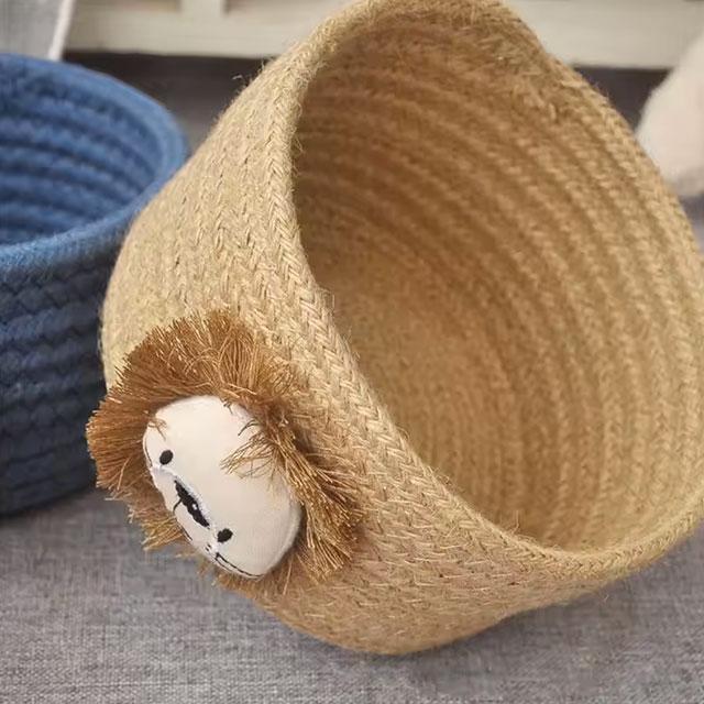 Hand-Woven Cotton Rope Storage Basket – 16x9CM Cartoon Animal Organizer for Kids' Toys & Sundries