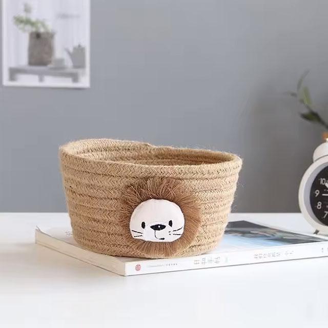 Hand-Woven Cotton Rope Storage Basket – 16x9CM Cartoon Animal Organizer for Kids' Toys & Sundries