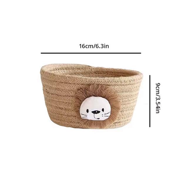 Hand-Woven Cotton Rope Storage Basket – 16x9CM Cartoon Animal Organizer for Kids' Toys & Sundries