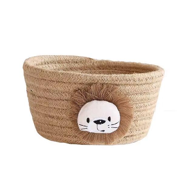 Hand-Woven Cotton Rope Storage Basket – 16x9CM Cartoon Animal Organizer for Kids' Toys & Sundries