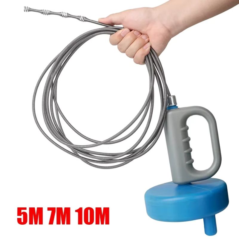 Déboucheur manuel extensible – Débouchoir à piston et curage pour canalisations lourdes – Tarière à ressort flexible en acier pour éviers, toilettes et baignoires (3m / 7m / 10m)