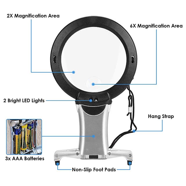 eSynic 2-in-1 Hands-Free Magnifying Glass with Dual LED Lights – Giant Magnifier for Books, Maps &amp; Newspapers