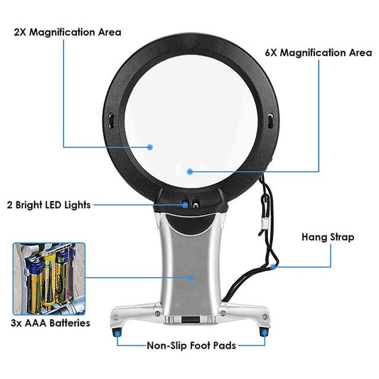 eSynic 2-in-1 Hands-Free Magnifying Glass with Dual LED Lights – Giant Magnifier for Books, Maps &amp; Newspapers