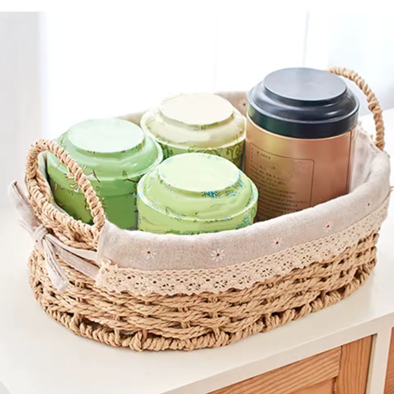 Paniers de Rangement Tissés à la Main avec Poignées – Organisateur de Cuisine Rustique pour Fruits & Légumes – Boîte de Rangement Polyvalente pour Bureau & Salle de Bain