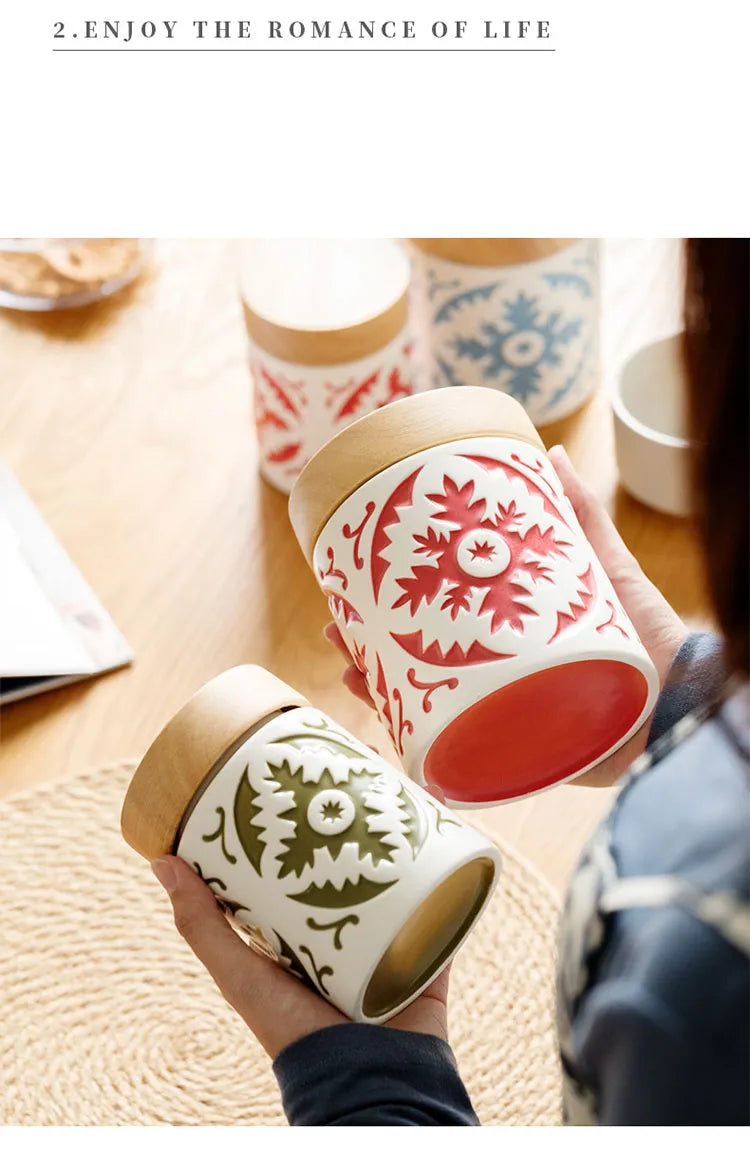 Porcelain jar with wood lid