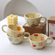 250ml Hand-Painted Ceramic Mug – Korean Style Irregular Flower Coffee Cup –  Aesthetic Oatmeal Breakfast Mug for Milk Tea & Latte – Unique Artisanal Gift