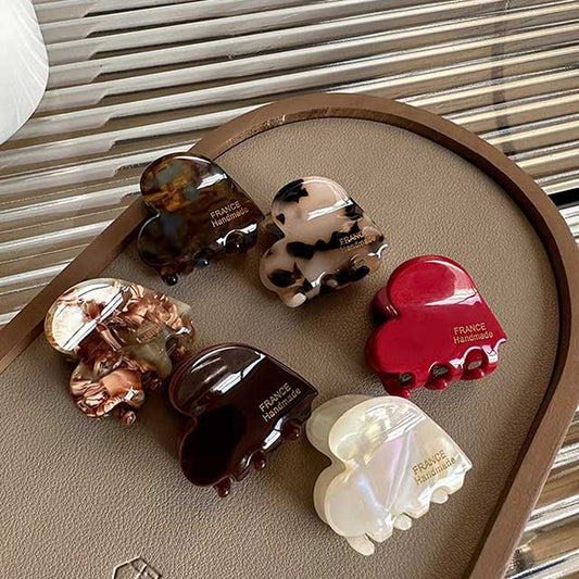 Heart-Shaped Acetic Acid Hair Claw Clip for Women & Girls – Creative Half-Up Hair Gripper Accessory