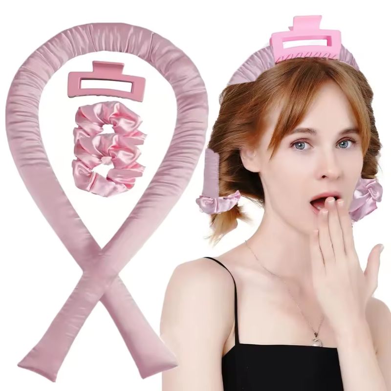 Serre-tête bigoudi sans chaleur – Ruban de soie pour boucles de nuit – Kit de bigoudis paresseux en mousse souple de 98 cm pour un coiffage sans chaleur et des ondulations naturelles
