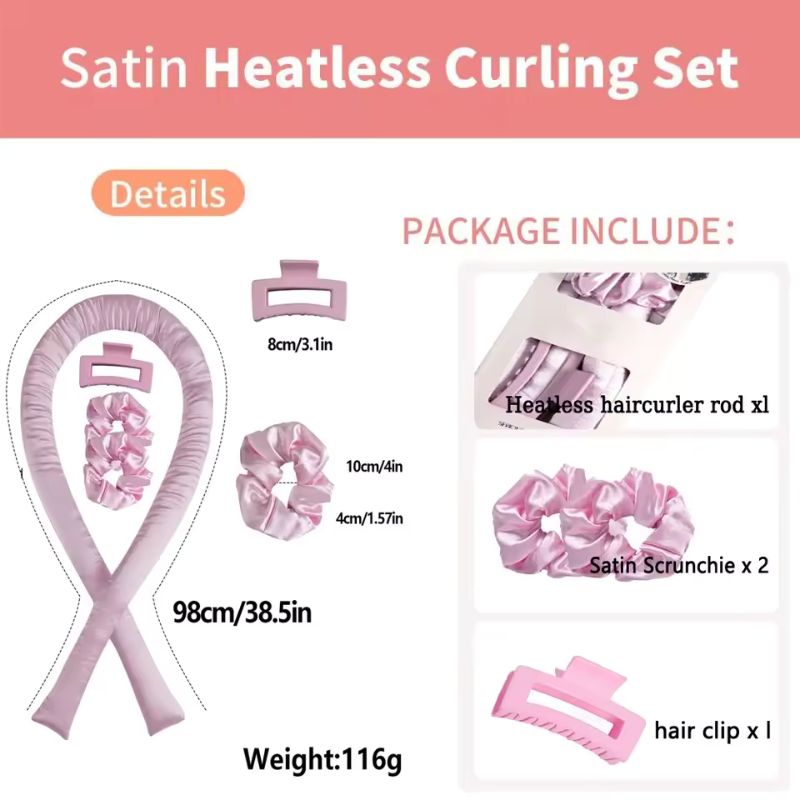 Serre-tête bigoudi sans chaleur – Ruban de soie pour boucles de nuit – Kit de bigoudis paresseux en mousse souple de 98 cm pour un coiffage sans chaleur et des ondulations naturelles