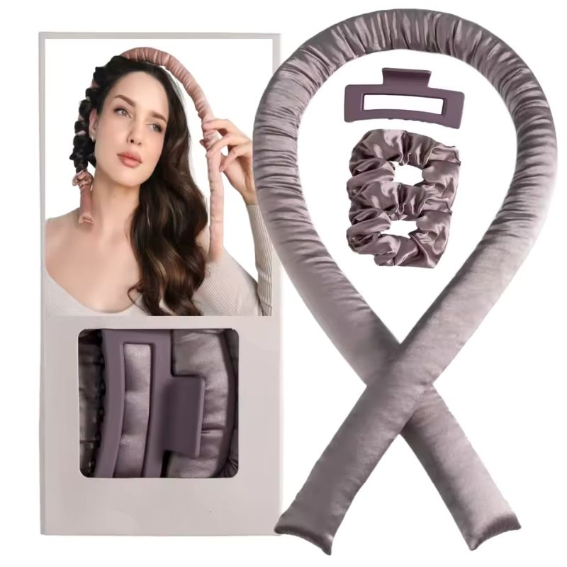 Serre-tête bigoudi sans chaleur – Ruban de soie pour boucles de nuit – Kit de bigoudis paresseux en mousse souple de 98 cm pour un coiffage sans chaleur et des ondulations naturelles