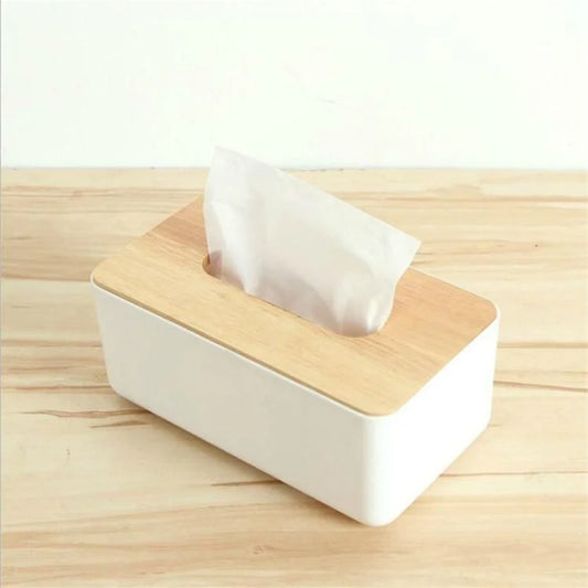 Modern Plastic Tissue Box with Wooden Lid – Napkin & Wet Wipes Storage Organizer for Home, Office & Car