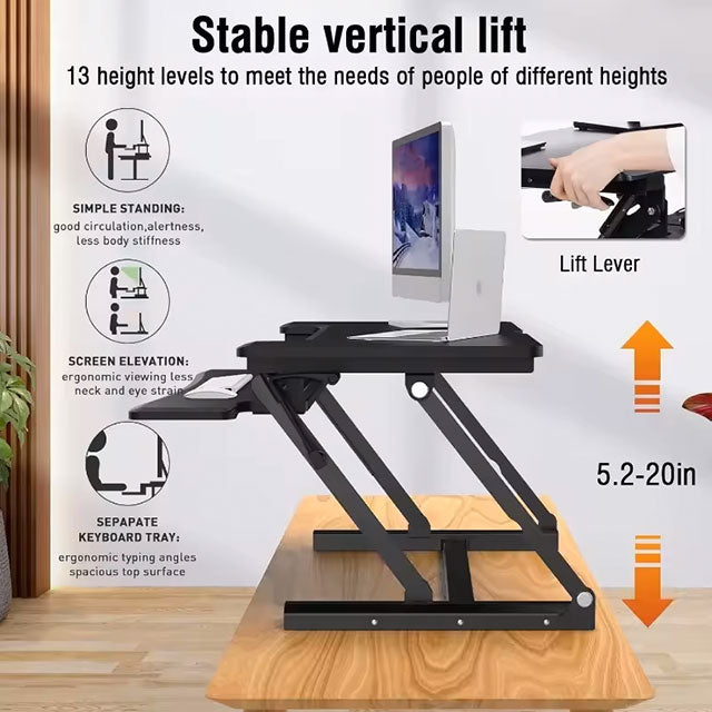 Height Adjustable Standing Desk Converter – Sit-to-Stand Riser with Wide Keyboard Tray, Dual Monitor & Laptop Workstation for Home & Office
