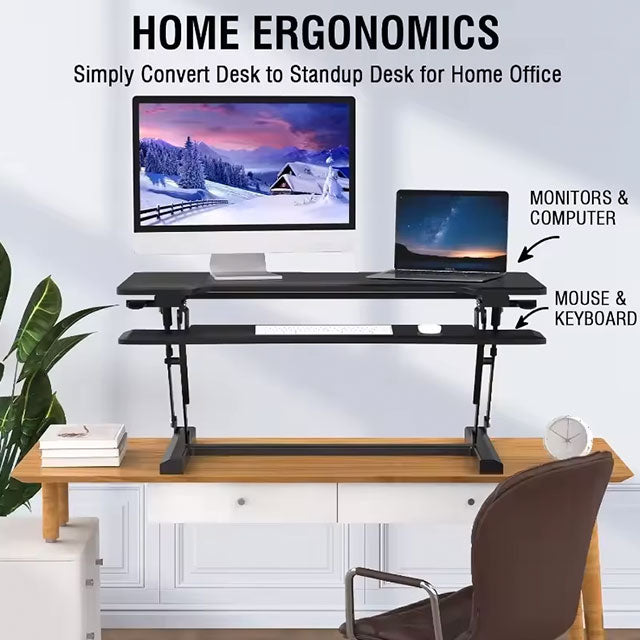 Height Adjustable Standing Desk Converter – Sit-to-Stand Riser with Wide Keyboard Tray, Dual Monitor & Laptop Workstation for Home & Office
