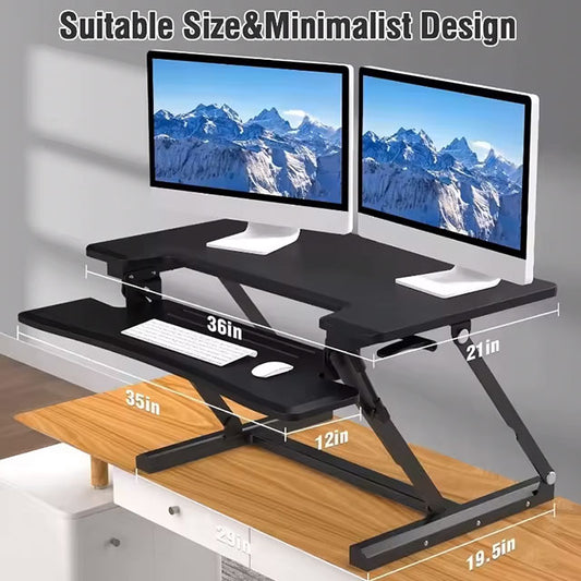 Height Adjustable Standing Desk Converter – Sit-to-Stand Riser with Wide Keyboard Tray, Dual Monitor & Laptop Workstation for Home & Office