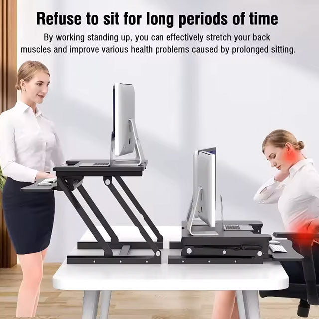 Height Adjustable Standing Desk Converter – Sit-to-Stand Riser with Wide Keyboard Tray, Dual Monitor & Laptop Workstation for Home & Office