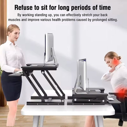 Height Adjustable Standing Desk Converter – Sit-to-Stand Riser with Wide Keyboard Tray, Dual Monitor & Laptop Workstation for Home & Office