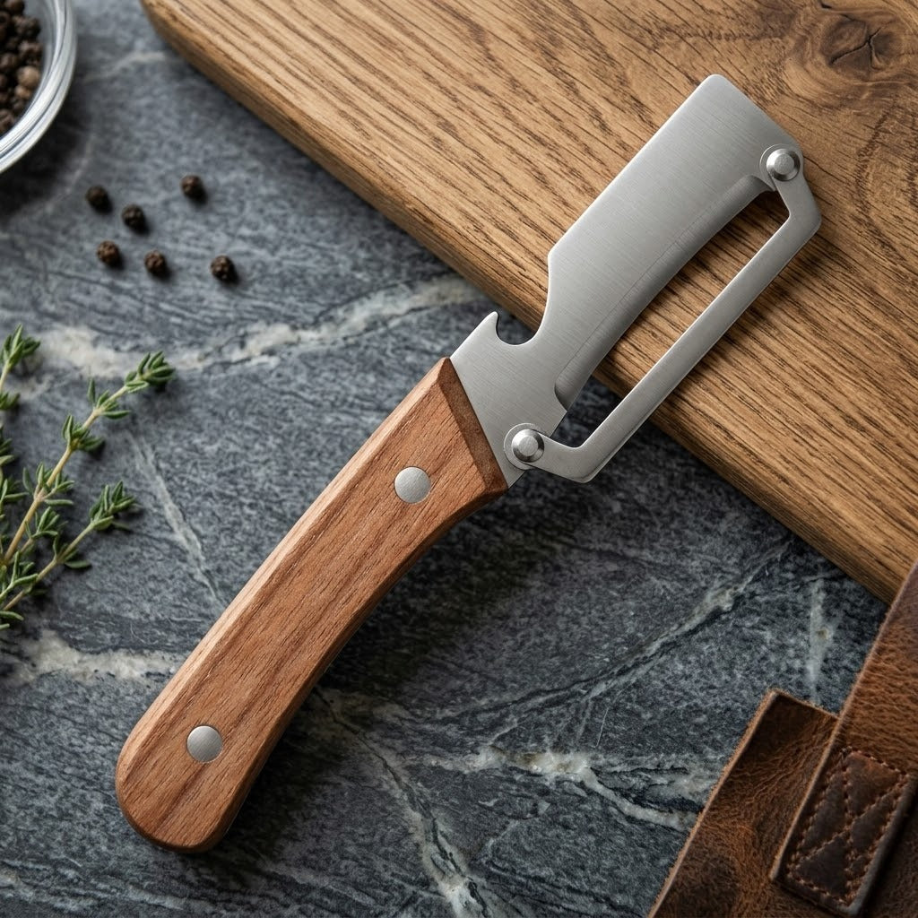 Premium Stainless Steel Fruit and Vegetable Peeler – Durable Wooden Handle Slicer for Kitchen Use