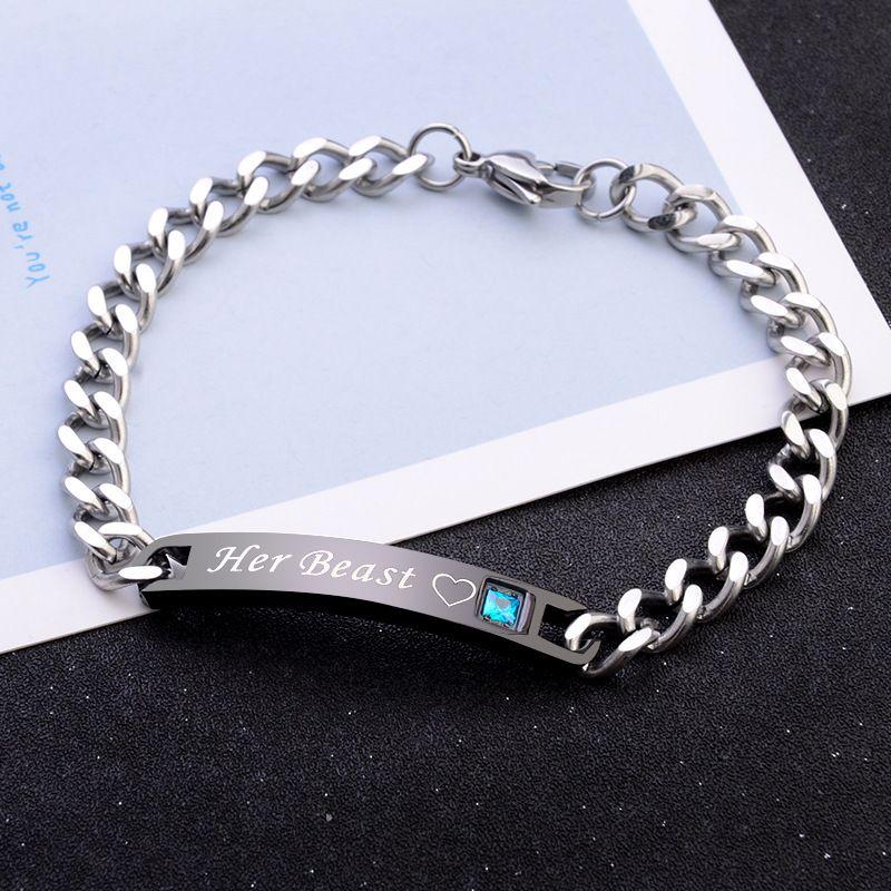 Ensemble de 2 bracelets pour couple en acier inoxydable La Belle et la Bête (EGBT347)
