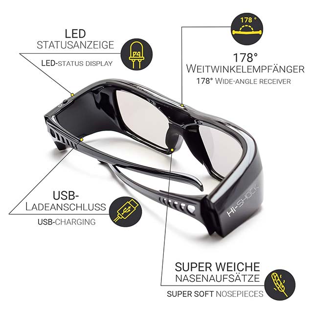 Hi-SHOCK BT Pro Black Diamond 3D Glasses - Bluetooth Series, 3D DLP LINK, UltraHD Viewing, Compatible with Sony, Samsung, Panasonic, Sharp, Toshiba &amp; LG 3D TVs