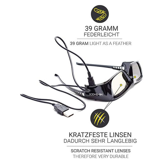 Hi-SHOCK BT Pro Black Diamond 3D Glasses - Bluetooth Series, 3D DLP LINK, UltraHD Viewing, Compatible with Sony, Samsung, Panasonic, Sharp, Toshiba &amp; LG 3D TVs