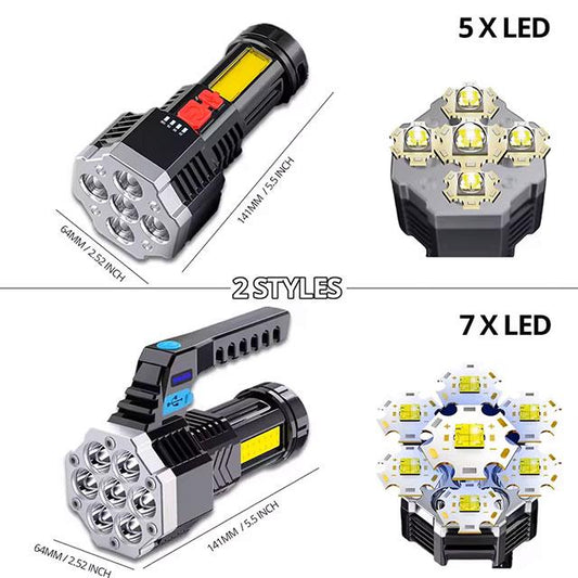 High-Power Rechargeable LED Flashlight – 7LED Camping Torch with COB Side Light, Lightweight & Durable for Outdoor Use