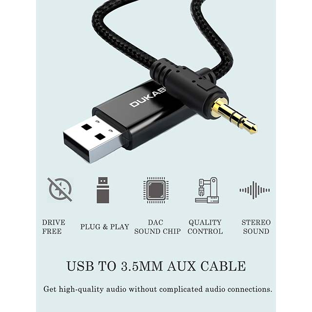 High-Speed USB to 3.5mm Aux Audio Cable for PC, PS4 & PS5 – USB2.0 to 1/8″ Jack Adapter Cord
