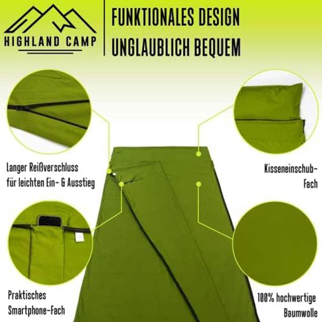 Highland Camp Ultralight Cabin Sleeping Bag – 570g Cotton Mini Sleeping Bag for Hostels, Mountain Huts &amp; Youth Travel