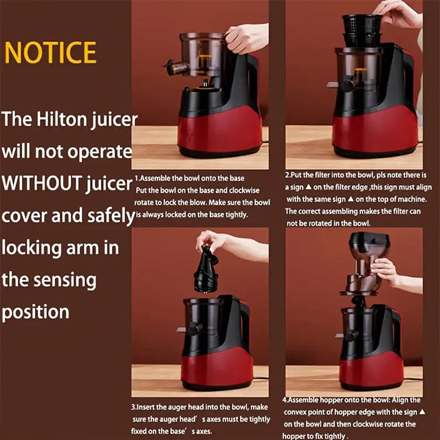 Hilton Cold Press Slow Juicer – Masticating Juice Extractor for Fruits & Vegetables, US Plug