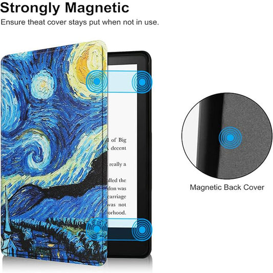 HoYiXi Starry Night Kindle Case – Premium Thin Leather &amp; Fabric Protective Cover for 11th Generation (2022 Release)