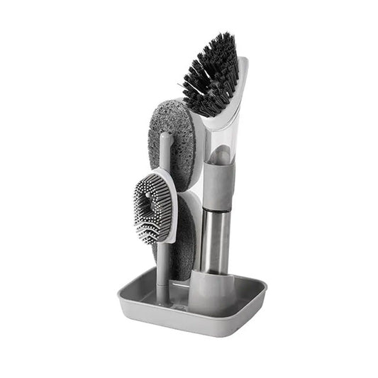 Household Pot Brush with 4 Replacement Heads – Long Handle Kitchen Cleaning Brush for Dishwashing, Grease & Stain Removal – Easy-to-Use Scrubber for Pots & Pans