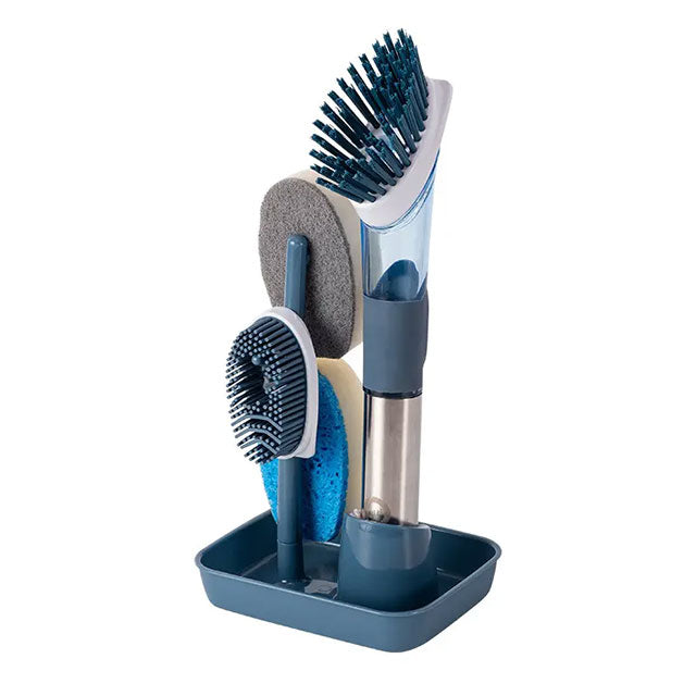 Household Pot Brush with 4 Replacement Heads – Long Handle Kitchen Cleaning Brush for Dishwashing, Grease & Stain Removal – Easy-to-Use Scrubber for Pots & Pans
