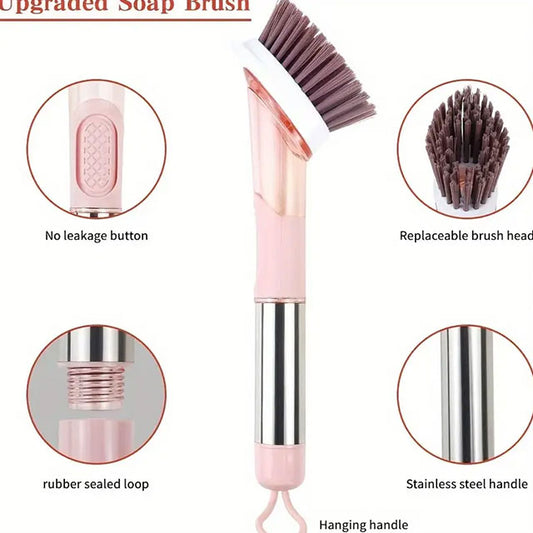 Household Pot Brush with 4 Replacement Heads – Long Handle Kitchen Cleaning Brush for Dishwashing, Grease & Stain Removal – Easy-to-Use Scrubber for Pots & Pans