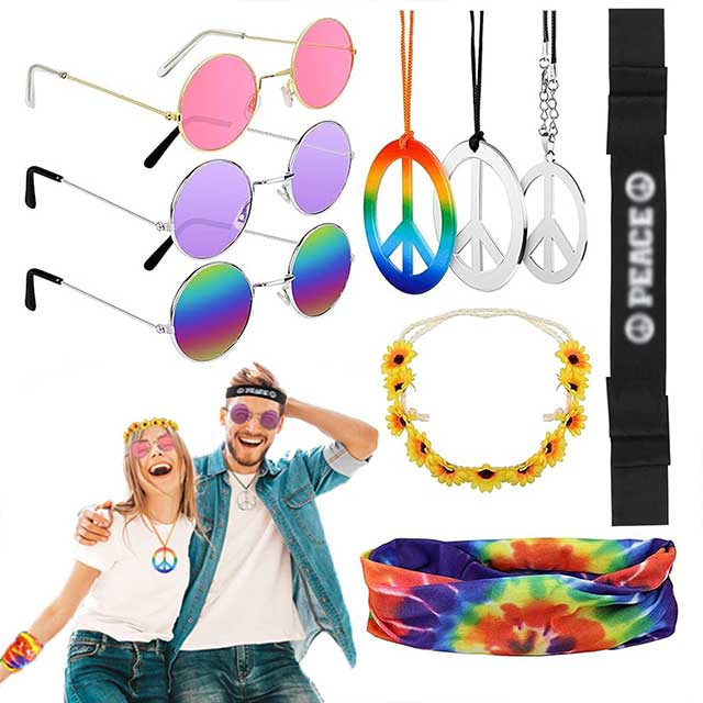 Hysagtek 9-Piece Hippie Costume Set