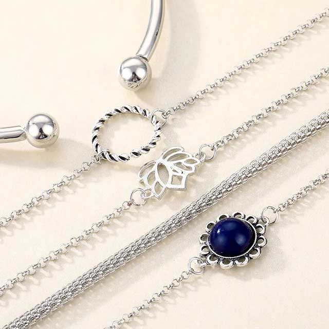 IFMIA 5Pcs Bohemian Lotus Flower Bracelet Set – Vintage Metal Chain Bracelets for Women with Round Pendant | Fashion Jewelry for Men & Women