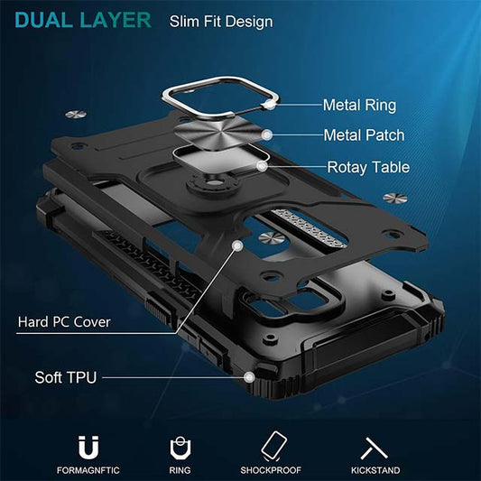 IKAZZ Galaxy S9 Case – Dual Layer Full-Body Rugged Protective Phone Cover (Soft TPU &amp; Hard PC) with Anti-Slip Design &amp; Magnetic Kickstand – Black