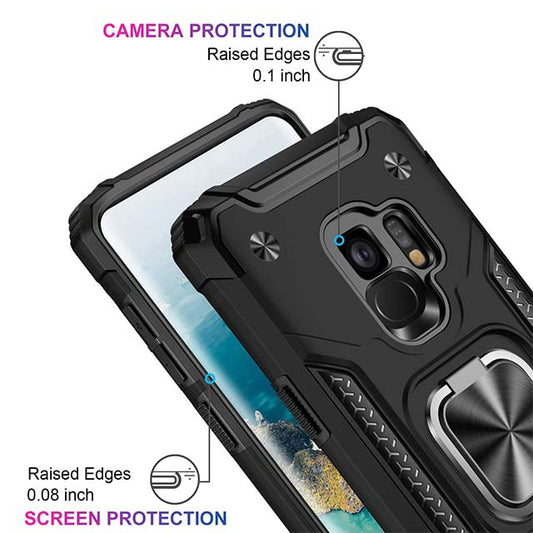 IKAZZ Galaxy S9 Case – Dual Layer Full-Body Rugged Protective Phone Cover (Soft TPU &amp; Hard PC) with Anti-Slip Design &amp; Magnetic Kickstand – Black