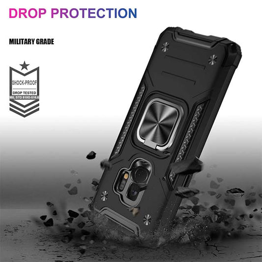 IKAZZ Galaxy S9 Case – Dual Layer Full-Body Rugged Protective Phone Cover (Soft TPU &amp; Hard PC) with Anti-Slip Design &amp; Magnetic Kickstand – Black
