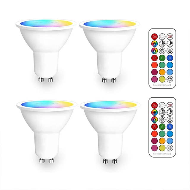 ILC GU10 LED Light Bulb Pack of 4 – 5W (40W Equivalent) Color Changing LED, 12 Color Options, Dimmable Warm White (2700K) RGB Lighting with Remote Control