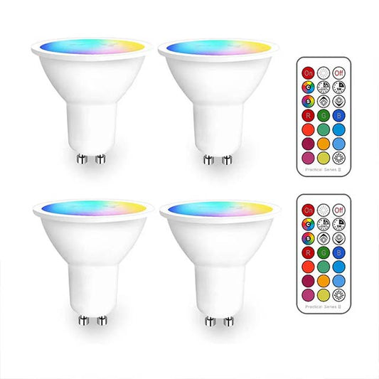ILC GU10 LED Light Bulb Pack of 4 – 5W (40W Equivalent) Color Changing LED, 12 Color Options, Dimmable Warm White (2700K) RGB Lighting with Remote Control